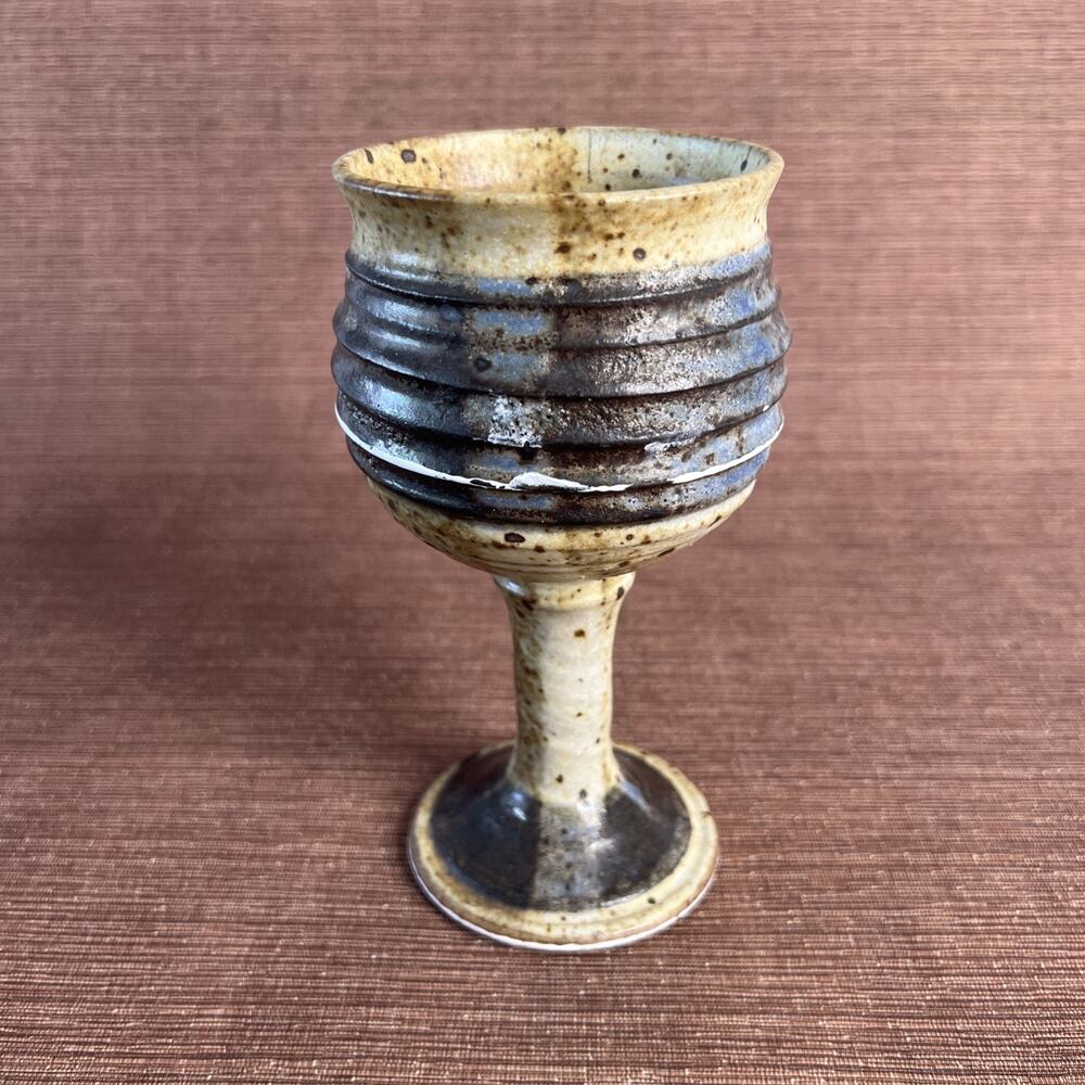 Vintage Stoneware Chalice – Handmade & Hand‑Glazed – 70s/80s Earthenware Tones